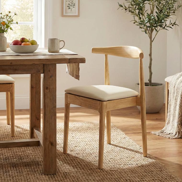 Natural Horn Wood Chair with Ivory Vinyl Cushion