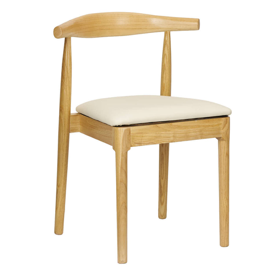 Natural Horn Wood Chair with Ivory Vinyl Cushion
