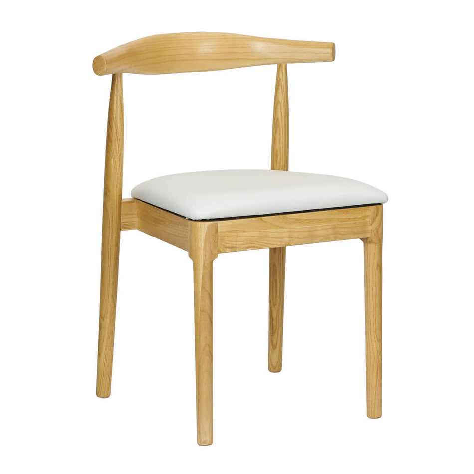 Natural Horn Wood Chair with White Vinyl Cushion