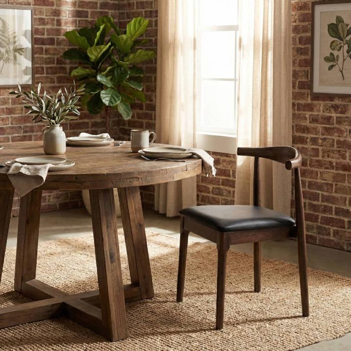 Walnut Horn Wood Chair with Black Vinyl Cushion