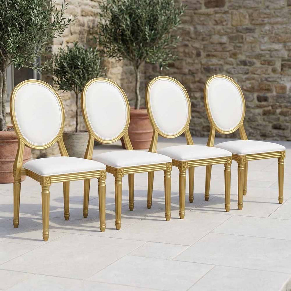4 Pack Gold Resin Louis Chair with White Vinyl Seat for Dining Room and Patio Use