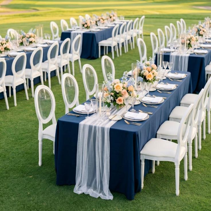 Navy Blue 5-Pack 90" x 132" Rectangle Polyester Tablecloths for Home Dining Kitchen Entertaining Events, 190gsm, Image 1