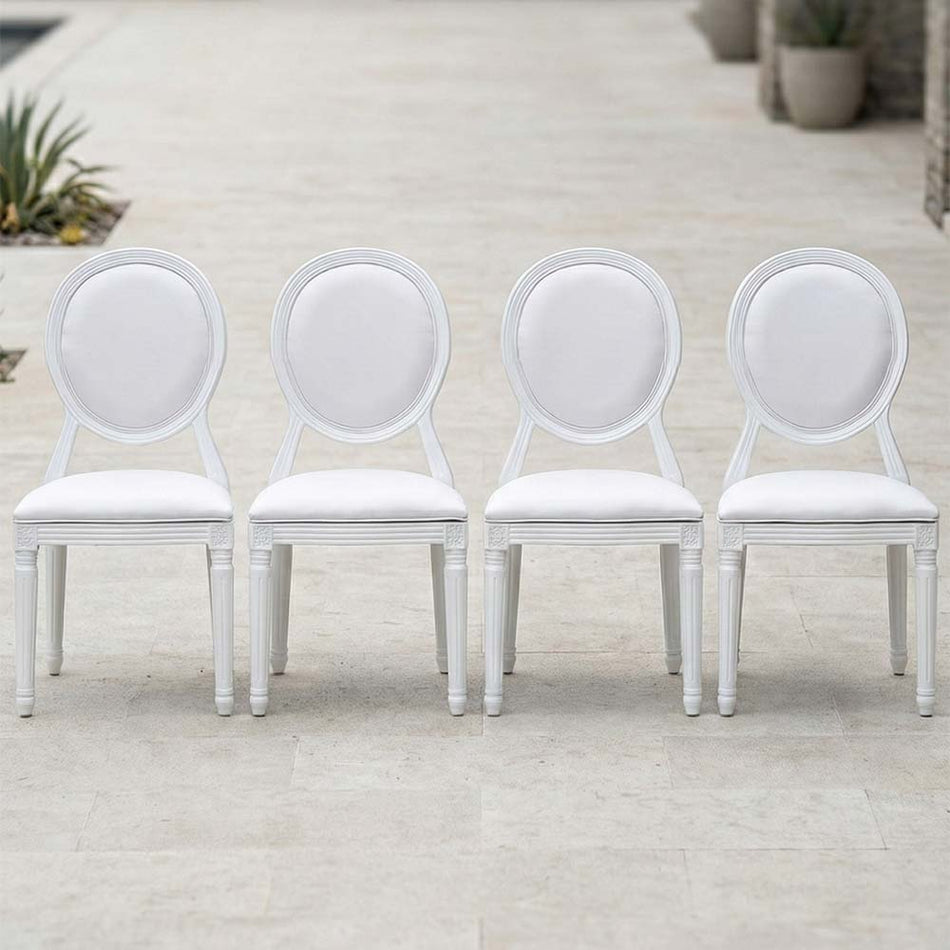 4 Pack White Resin Louis Pop Chair with Padded Seat for Home Dining and Patio Seating