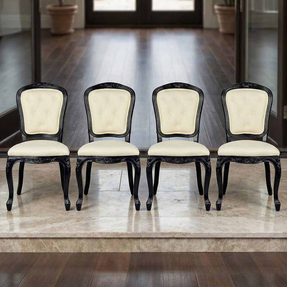 Ivory Vinyl Seat and Ivory Vinyl Tufted Back