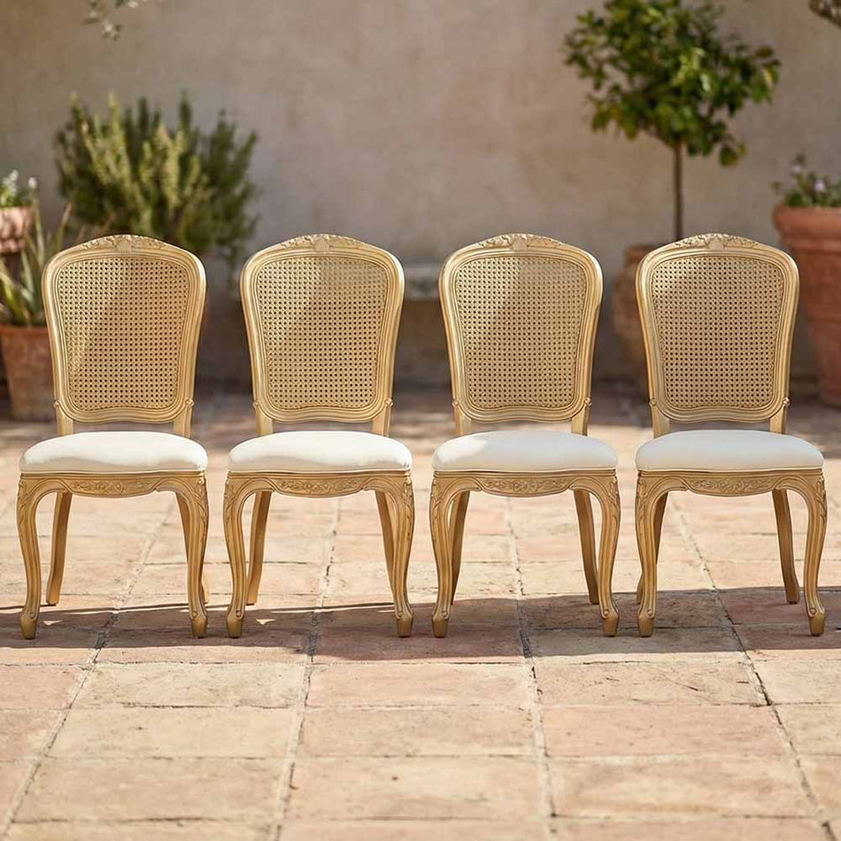 Ivory Vinyl Seat and Gold Rattan Back