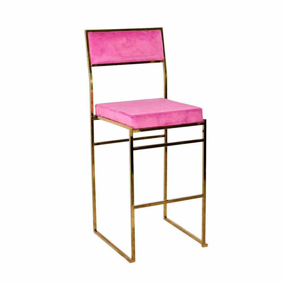 Melissa Bar Stool in Gold Frame with Fuchsia Cushion for Bold Interiors