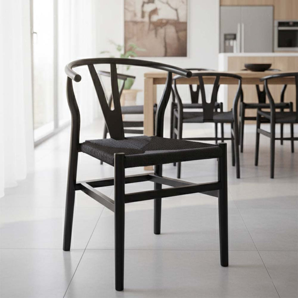 Black Wood Wishbone Chair with Black Rope Seat