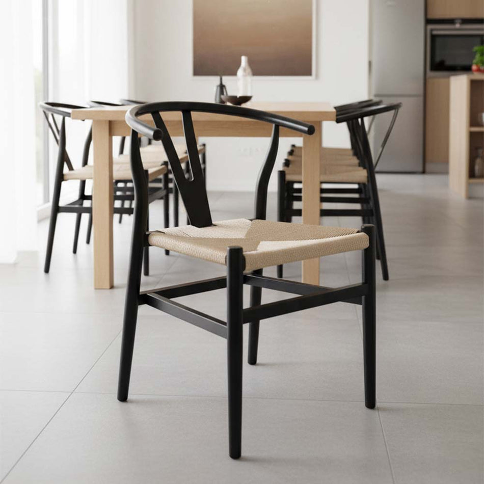 Black Wood Wishbone Chair with Natural Rope Seat