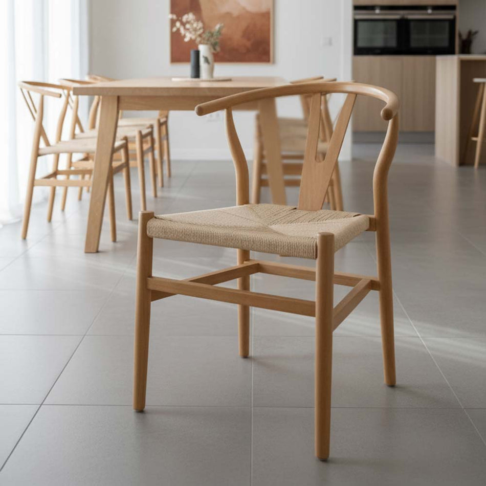 Natural Wood Wishbone Chair with Natural Rope Seat