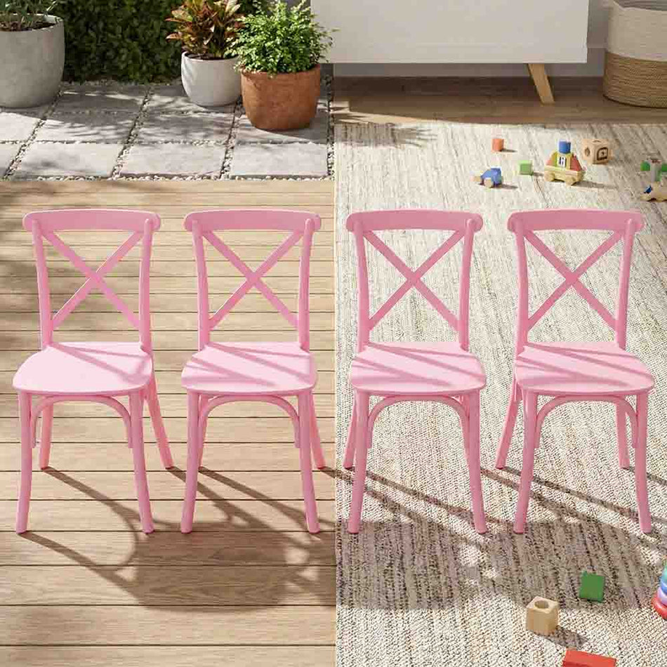 4 Pack Kids Pink ToughResin Cross Back Chair for Playroom and Patio