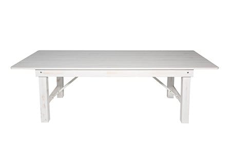 Farmhouse Dining Table Set 96x40" with 10 Cross Back Steel Skeleton Chairs for Kitchen Patio Dining Room, Fluted Legs, White Distressed