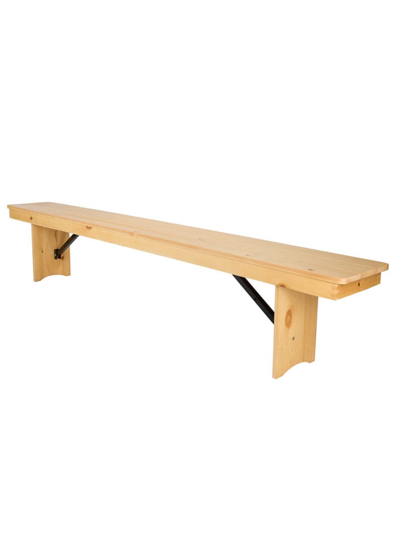2 Pack 8' Natural Folding Pine Benches, Casual Rustic Seating for Farm Tables or Gardens, Image 2