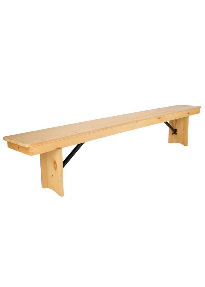 2 Pack 8' Natural Folding Pine Benches, Casual Rustic Seating for Farm Tables or Gardens, Image 4
