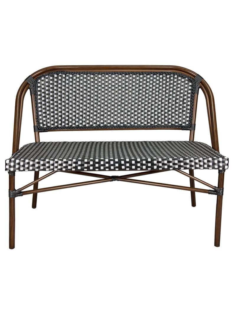 French Bistro 48x36" Table with Glass Top and 2 Benches Set, Black and White, Image 4