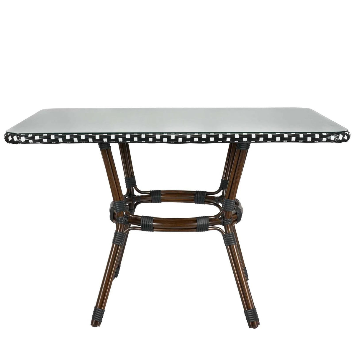 French Bistro 48x36" Table with Glass Top and 2 Benches Set, Black and White, Image 11