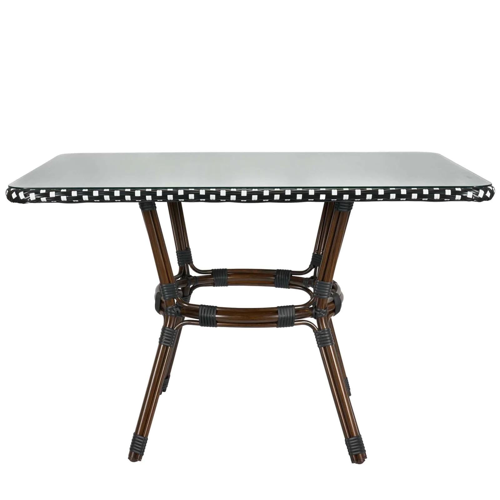 French Bistro 48x36" Table with Glass Top and 2 Benches Set, Black and White, Image 11