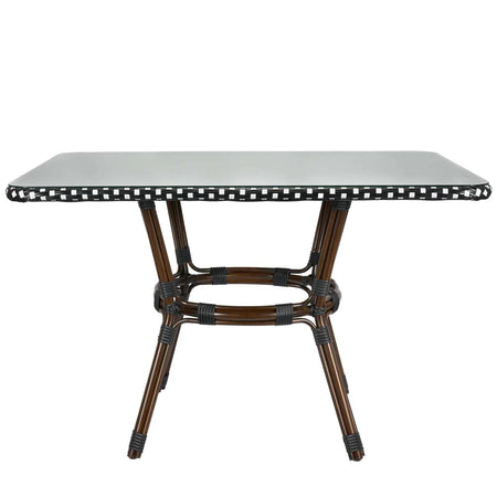 French Bistro 48x36" Table with Glass Top and 2 Benches Set, Black and White, Image 11