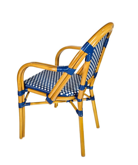 French Bistro 40" Table with Glass Top and 4 Chairs with Arms Set, Blue and White, Image 9