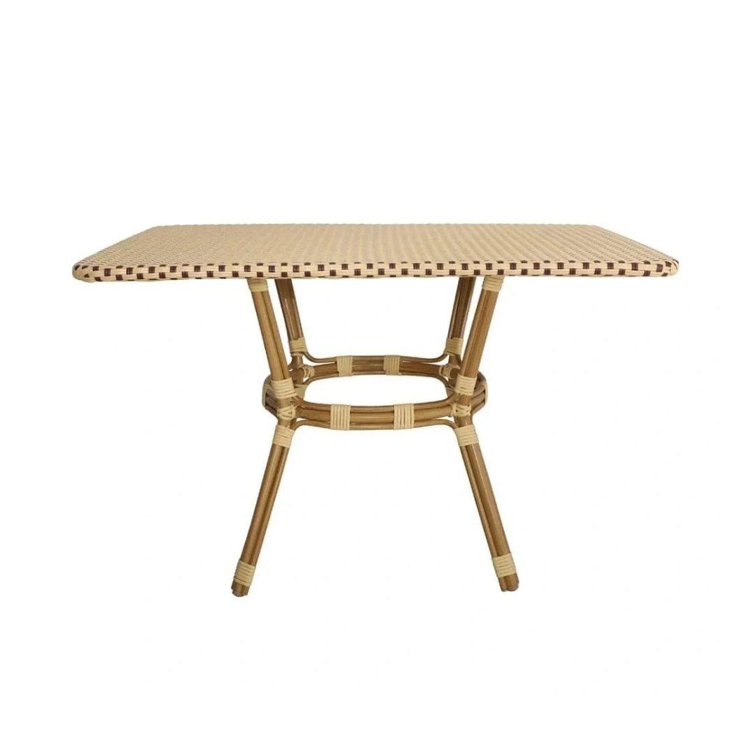 French Bistro 48x36" Table with Glass Top and 2 Benches Set, Beige and Maroon, Image 11