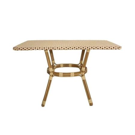 French Bistro 48x36" Table with Glass Top and 2 Benches Set, Beige and Maroon, Image 11