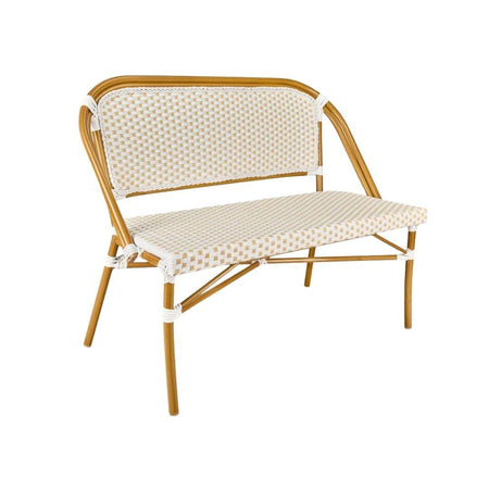 French Bistro 48x36" Table with Glass Top and 2 Benches Set, White and Beige, Image 3