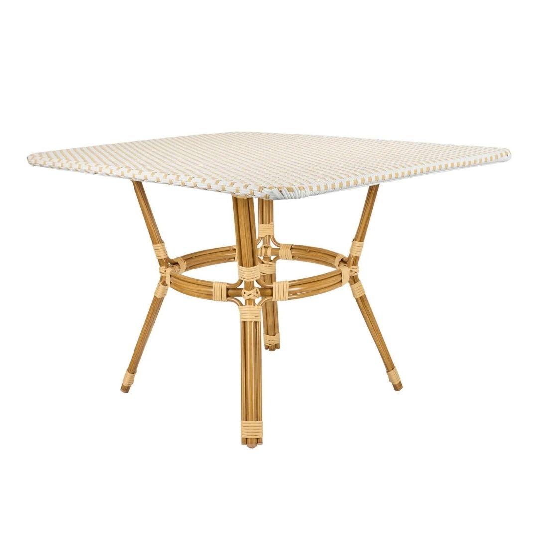 French Bistro 48x36" Table with Glass Top and 2 Benches Set, White and Beige, Image 11
