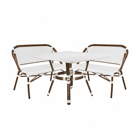 French Bistro 48x36" Table with Glass Top and 2 Benches Set, White, Image 2
