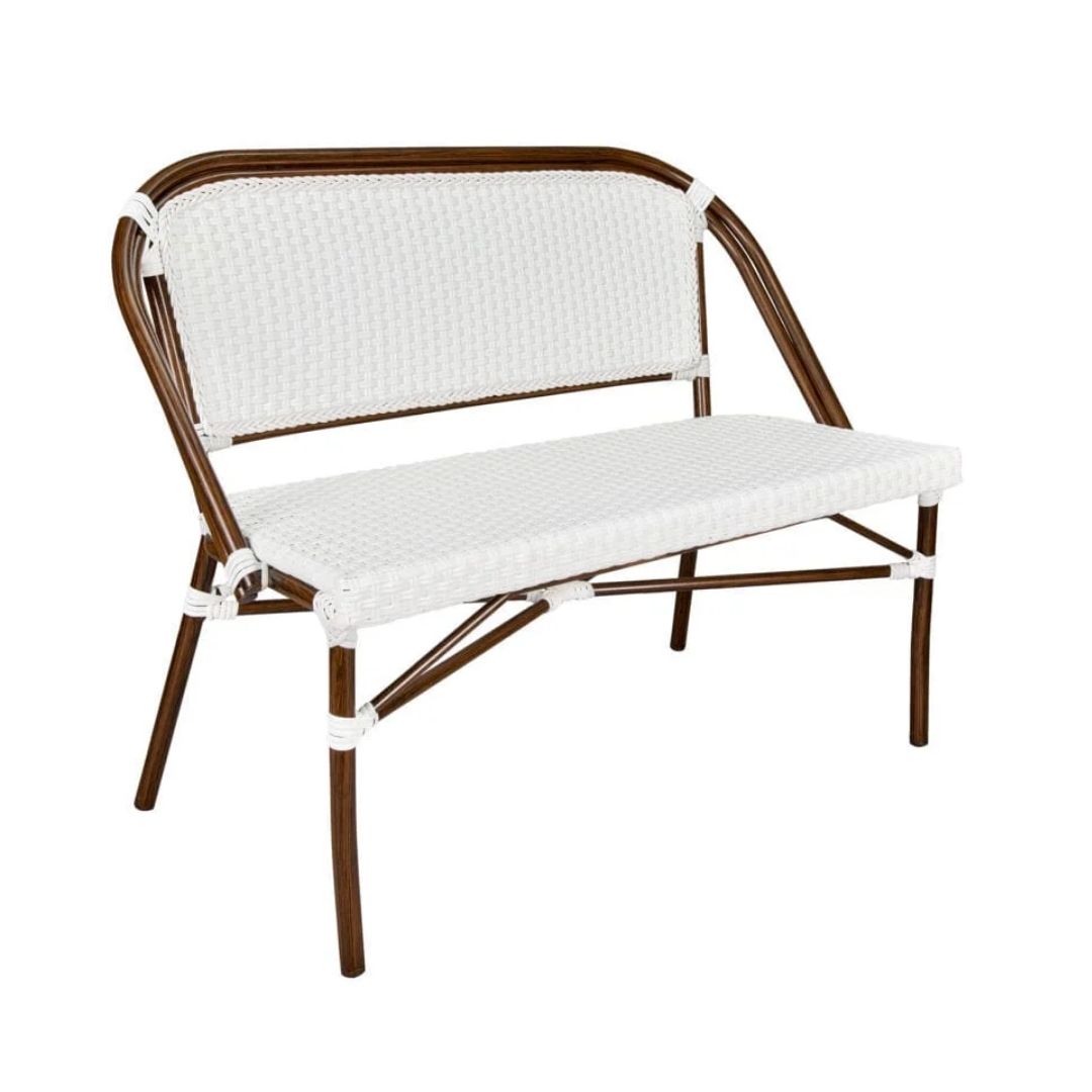 French Bistro 48x36" Table with Glass Top and 2 Benches Set, White, Image 3