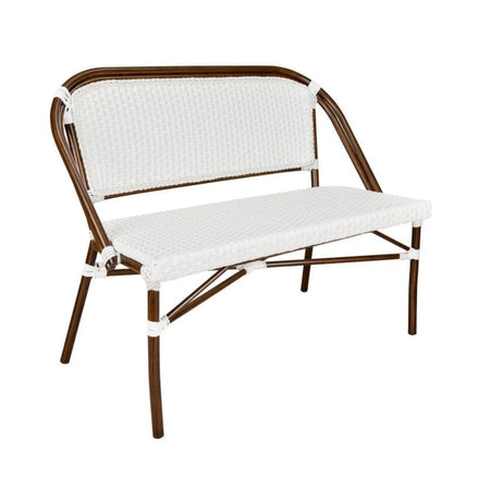 French Bistro 48x36" Table with Glass Top and 2 Benches Set, White, Image 3