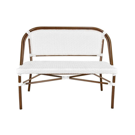 French Bistro 48x36" Table with Glass Top and 2 Benches Set, White, Image 4