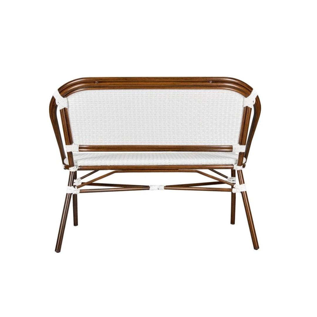 French Bistro 48x36" Table with Glass Top and 2 Benches Set, White, Image 8