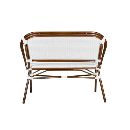 French Bistro 48x36" Table with Glass Top and 2 Benches Set, White, Image 8