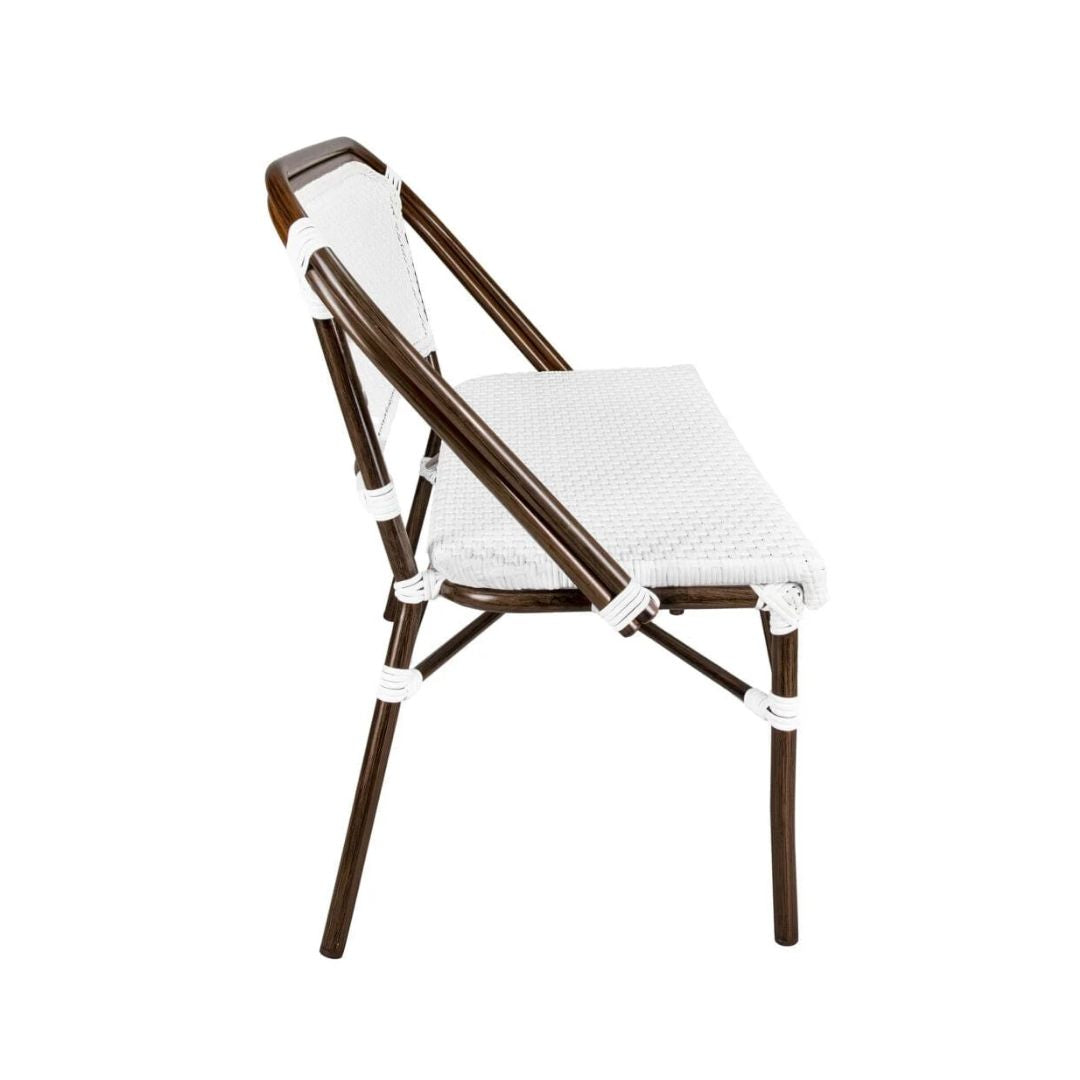 French Bistro 48x36" Table with Glass Top and 2 Benches Set, White, Image 10