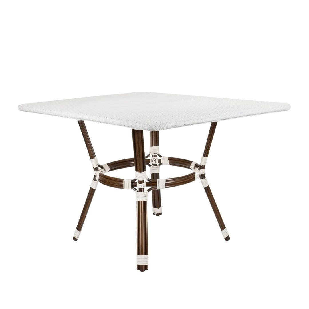 French Bistro 48x36" Table with Glass Top and 2 Benches Set, White, Image 11