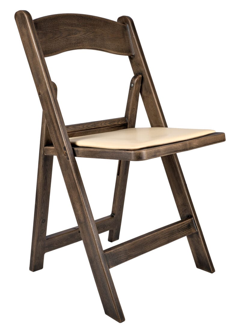 Fruitwood Resin Folding Chair w/ Tan Cushion — Heavy?Duty 850 lb, Stackable for Patio & Events