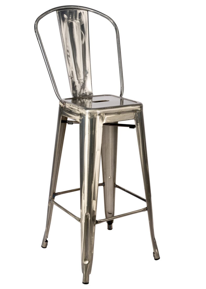 Tolix Metal Barstool with Back – Gunmetal Gray, 30" Seat Height (Indoor/Outdoor Patio)
