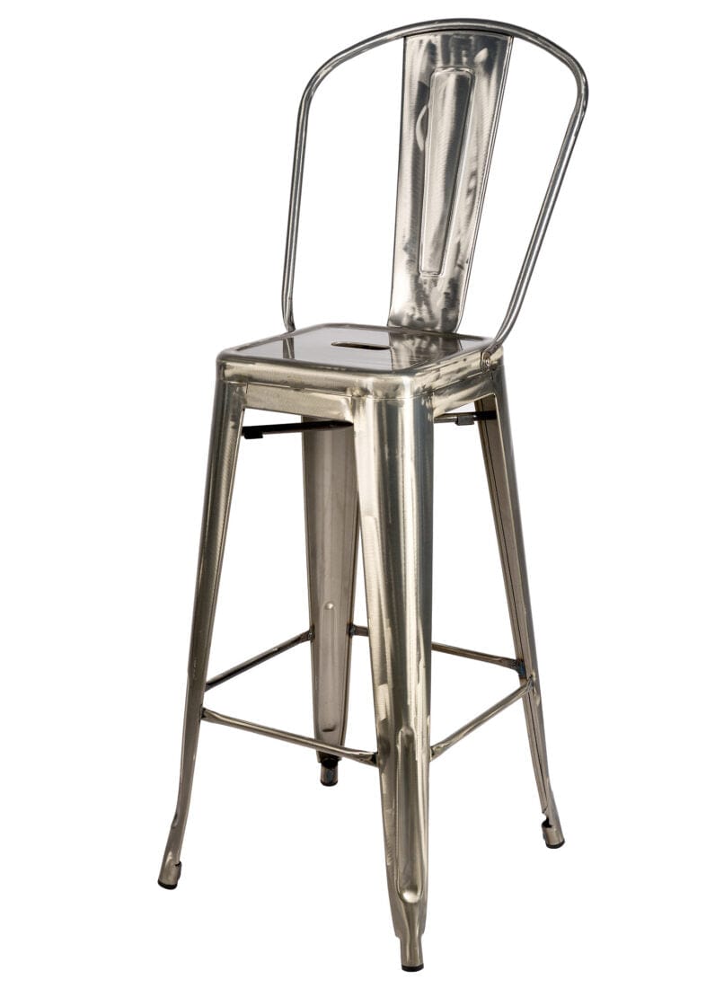 Tolix Metal Barstool with Back – Gunmetal Gray, 30" Seat Height (Indoor/Outdoor Patio), Image 4