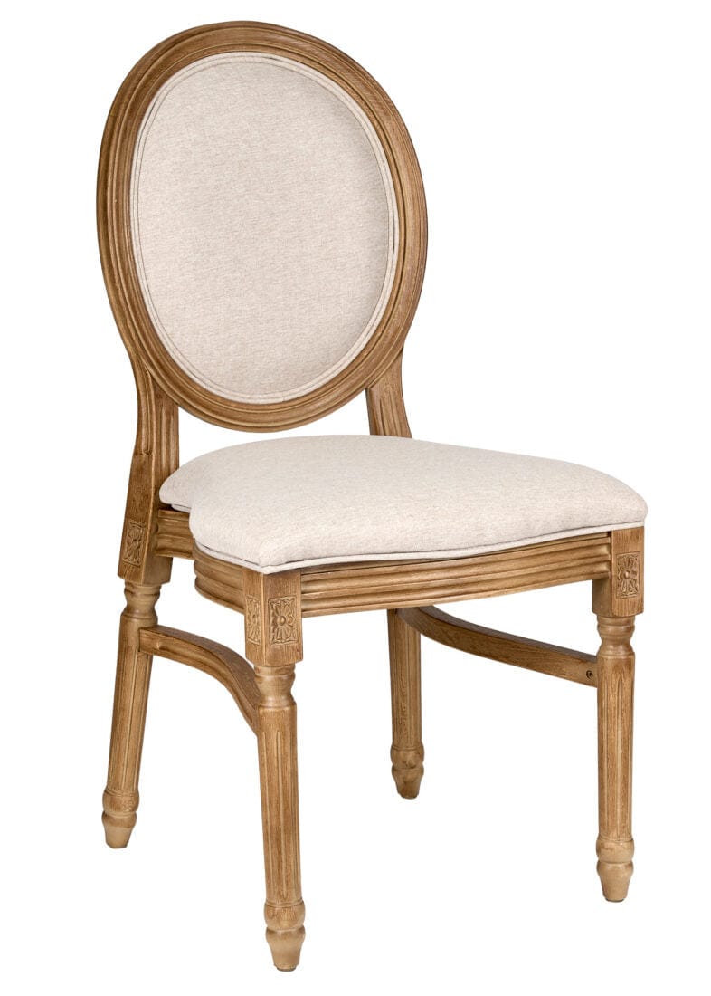 4 Pack Chestnut Resin Louis Chair with Beige Tweed Cushion for Dining Room and Patio