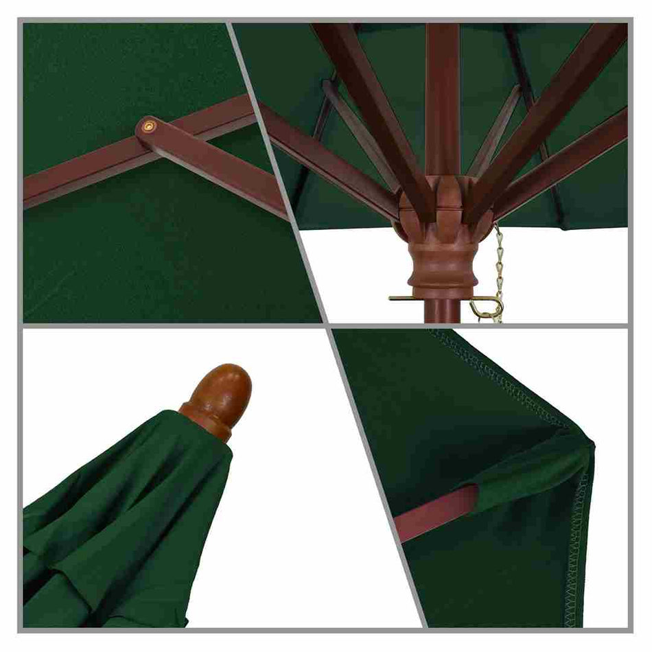 9' Patio California Umbrella with Hardwood Pole and Olefin Canopy for Backyard Patio and Garden Shade, Hunter Green