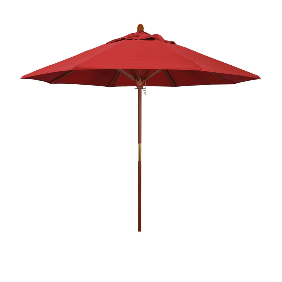 9' Patio California Umbrella with Hardwood Pole and Olefin Canopy for Deck Backyard and Poolside Shade, Red
