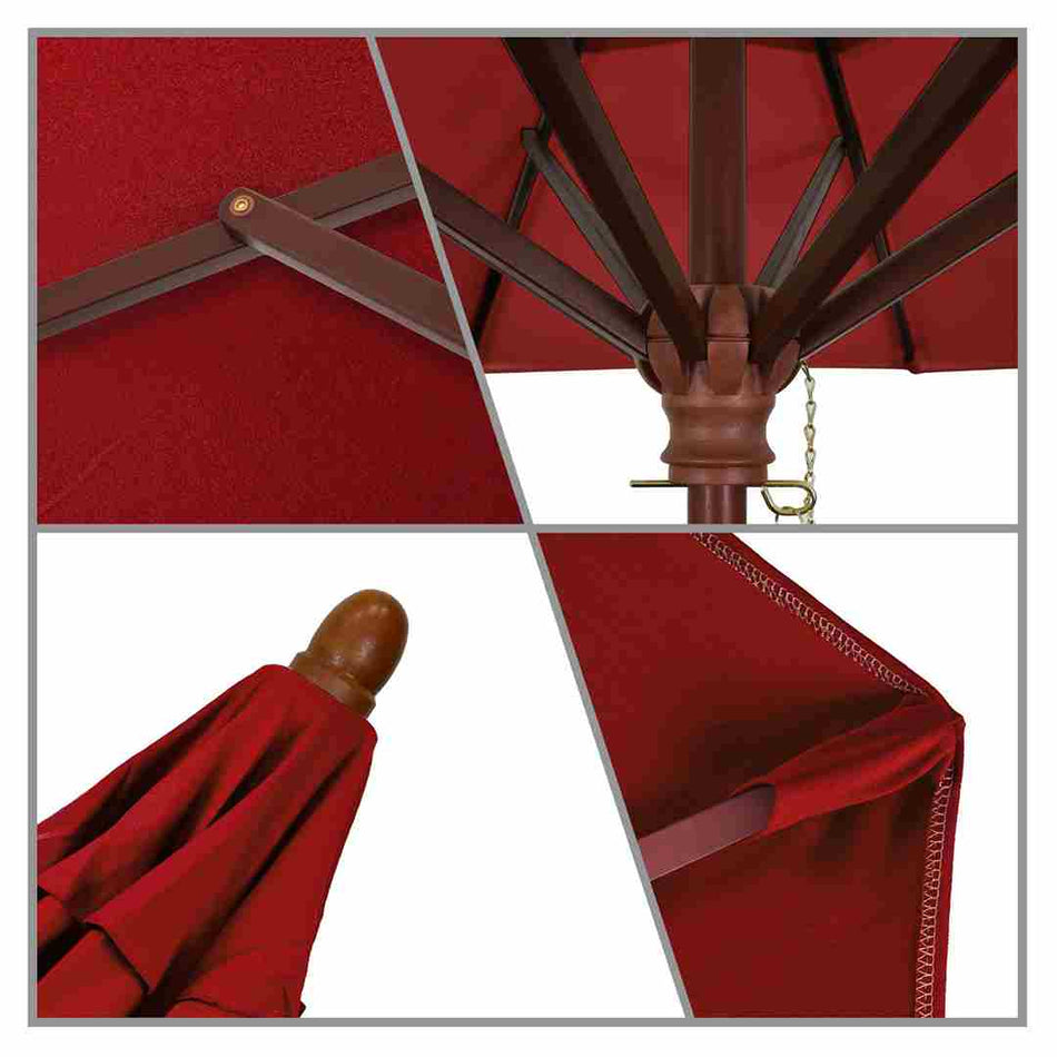 9' Patio California Umbrella with Hardwood Pole and Olefin Canopy for Deck Backyard and Poolside Shade, Red
