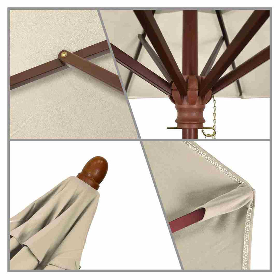 9' Patio California Umbrella with Hardwood Pole and Olefin Canopy for Outdoor Dining and Patio Shade, Antique Beige