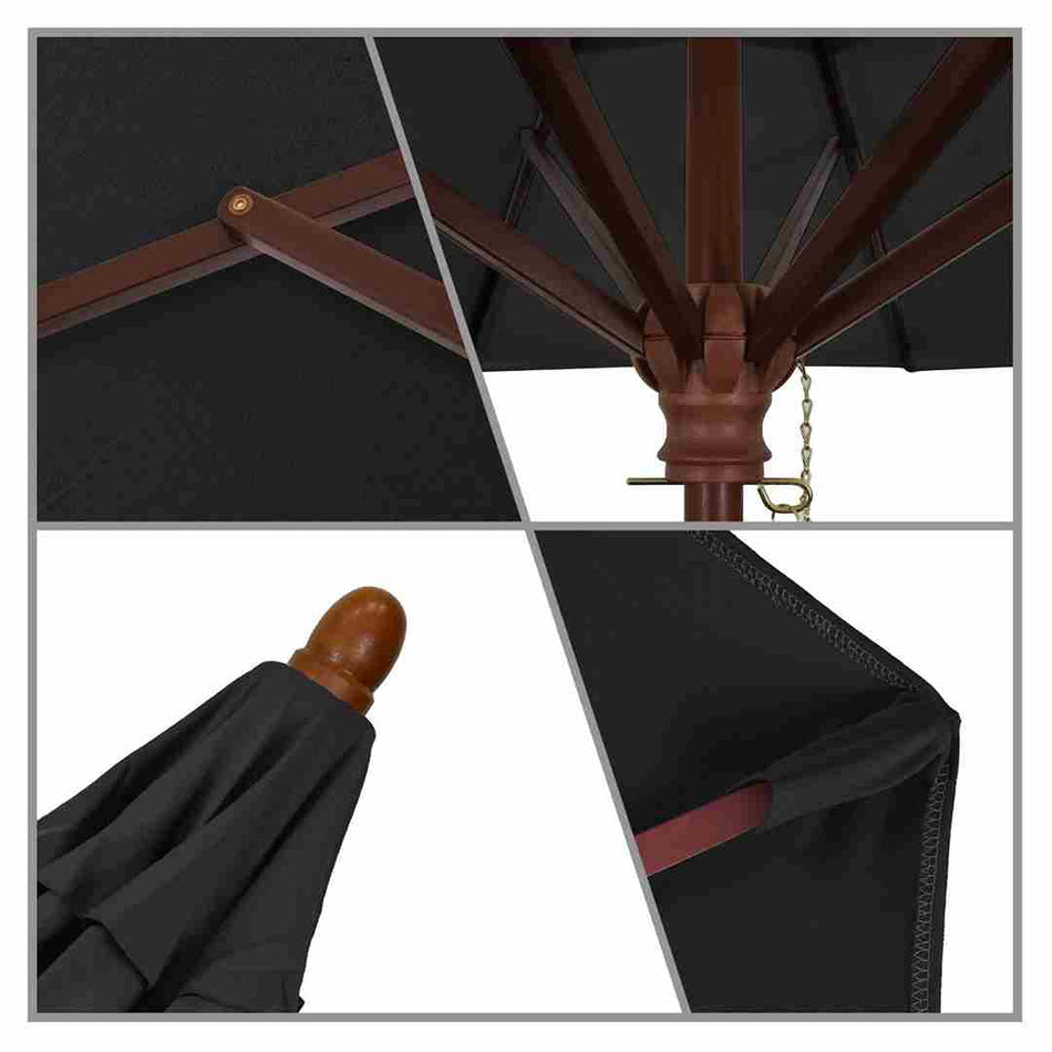 9' Patio California Umbrella with Hardwood Pole and Olefin Canopy for Deck Seating and Backyard Shade, Black
