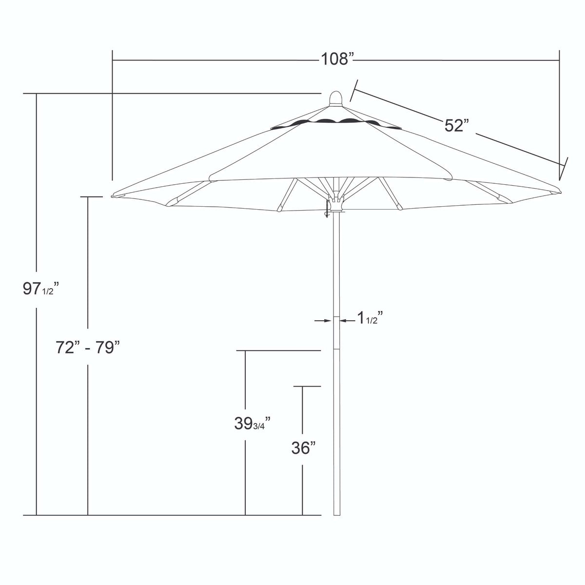 9' Patio California Umbrella with Hardwood Pole and Olefin Canopy for Deck Backyard and Poolside Shade, Red, Image 4