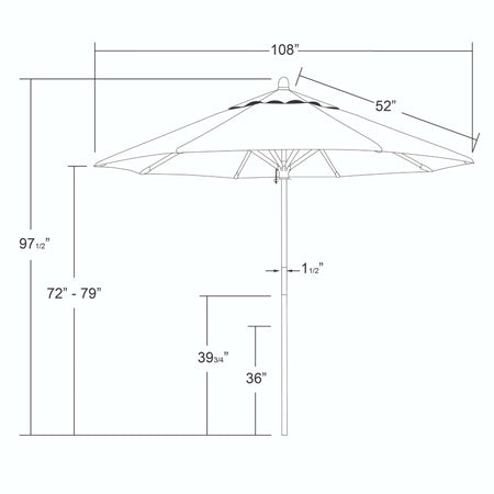 9' Patio California Umbrella with Hardwood Pole and Olefin Canopy for Patio Deck and Backyard Shade, Royal Blue, Image 4