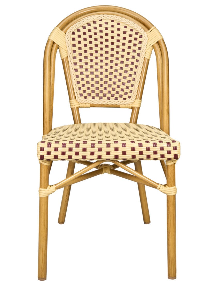 French Bistro 40" Table with Glass Top and 4 Chairs Set, Beige and Maroon, Image 10
