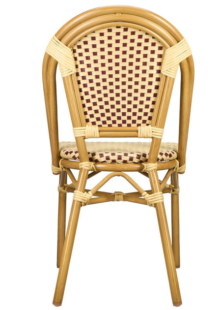 French Bistro 40" Table with Glass Top and 4 Chairs Set, Beige and Maroon, Image 6