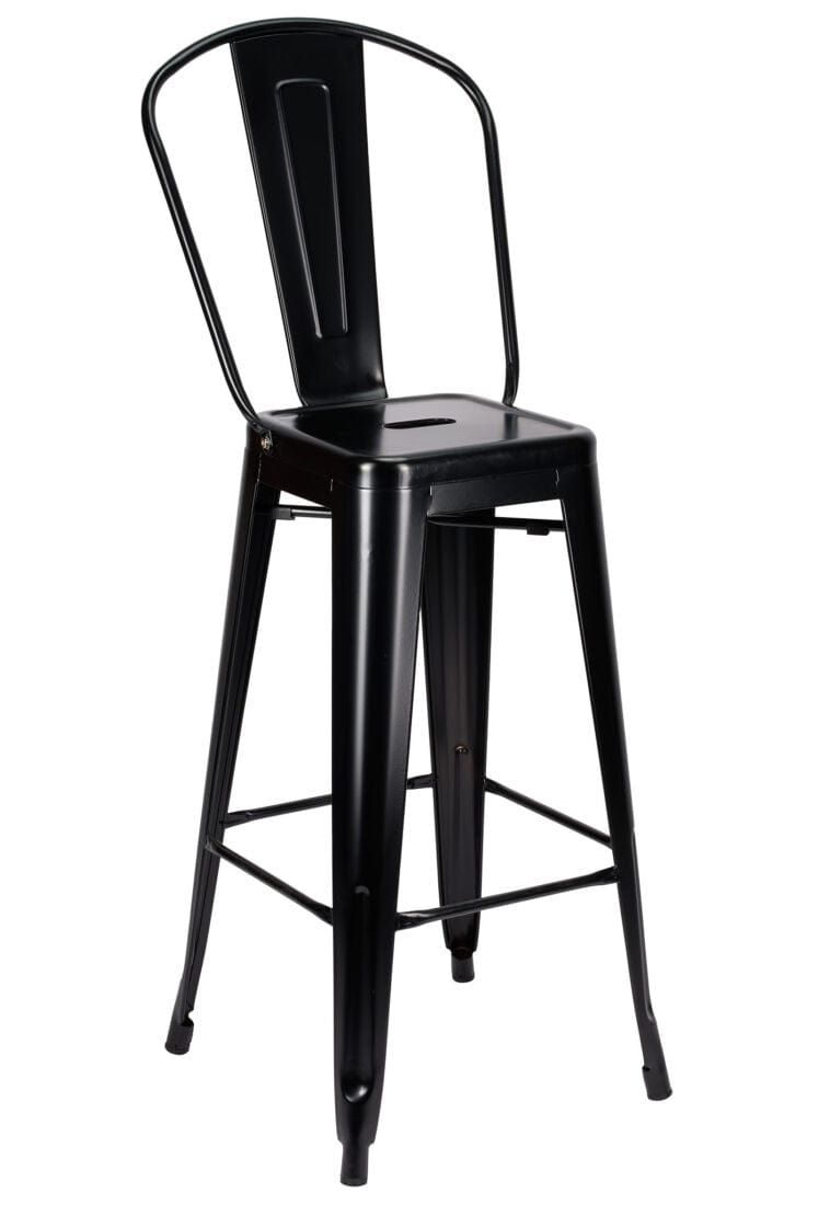 Black Tolix Metal Barstool with Back — 30" Seat Height, Indoor/Outdoor Patio, Image 2