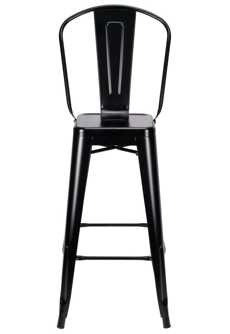 Black Tolix Metal Barstool with Back — 30" Seat Height, Indoor/Outdoor Patio, Image 3