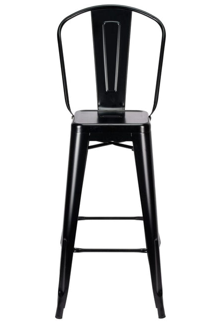 Black Tolix Metal Barstool with Back — 30" Seat Height, Indoor/Outdoor Patio, Image 3
